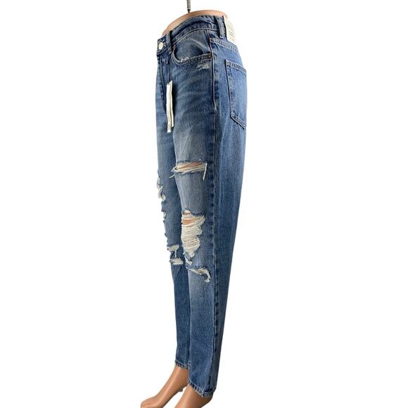 NEW Zara Women's Blue Distressed High Waisted Straight Leg Denim Jeans Size 4 - Picture 2 of 6